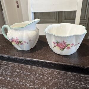 Shelley Fine Bone China Forget me Not Floral Cream and Sugar Set